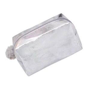 ULTA Metallic Silver Half Zip Cosmetic Bag w/Pom
